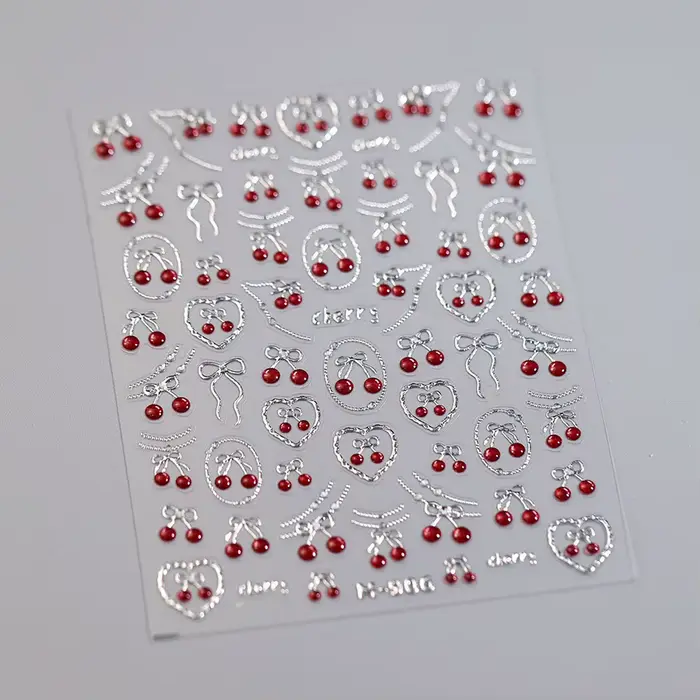 Autocollants 5D pour Nail Art, Fruits frais, fraise, cerise, nœud papillon, cœur d'amour, citron, dé