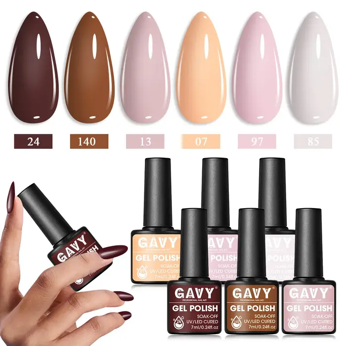 Kit de démarrage de vernis gel GAVY 6 pièces - Ensemble de vernis à ongles permanent brillant, adapt