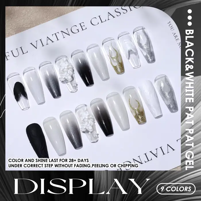1 pièce Gel de vernis à ongles solide noir et blanc