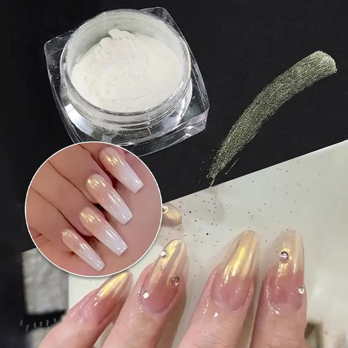 6 couleurs clair de lune perle miroir ongles poudre blanc fines paillettes effet métallique Pigment Gel vernis Chrome