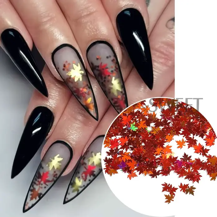 12 grilles miroir feuilles d'érable or Nail Art paillettes automne feuille Design bricolage charme bijoux