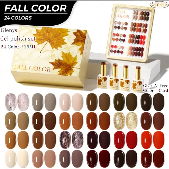Vernis à ongles gel 24 couleurs Glenys, populaire et haut de gamme, gel d'immersion essentiel pour salons de manucure nobles.