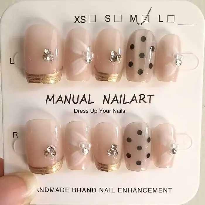 10 pièces à pois avec diamants fait à la main utilisable presse sur les ongles couverture complète oeil de chat