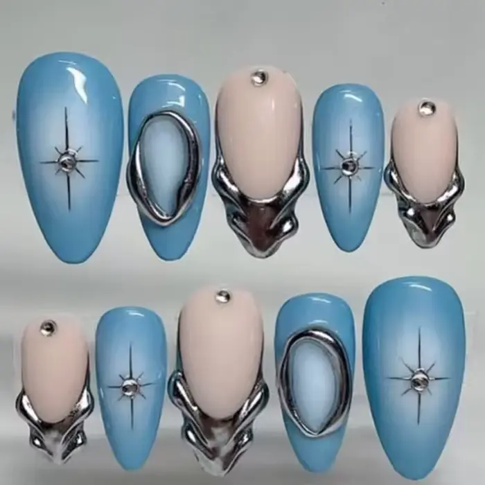 24 pièces 3D vert ondulation Design faux ongles oeil de chat français amande faux ongles conseils fe
