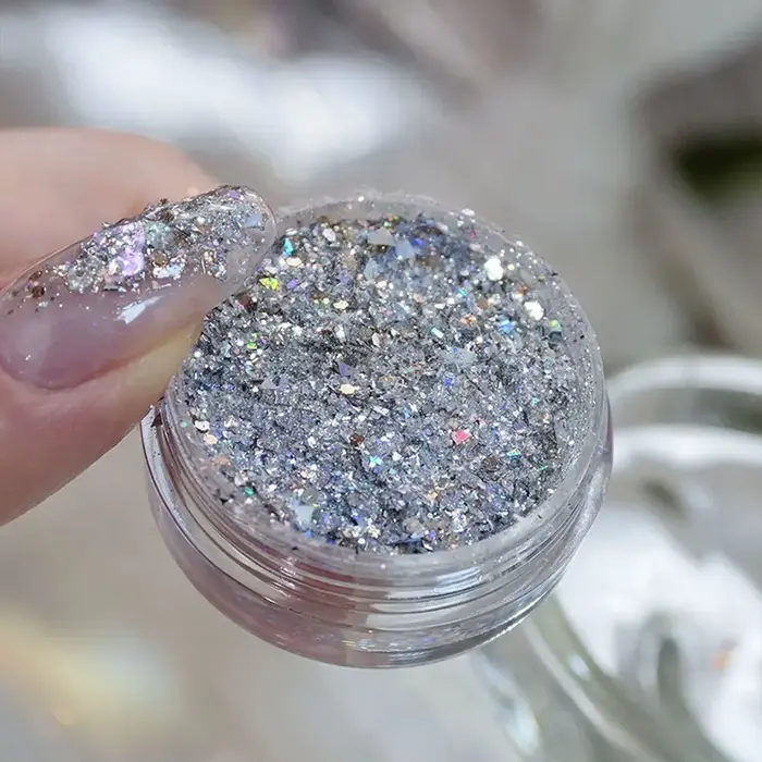 1 pot Aurora brillant opale flocons ongles paillettes Laser argent or nuage brocart