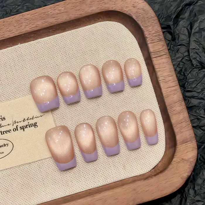10 pièces Taro violet Simple français fait à la main faux ongles photothérapie oeil de chat presse