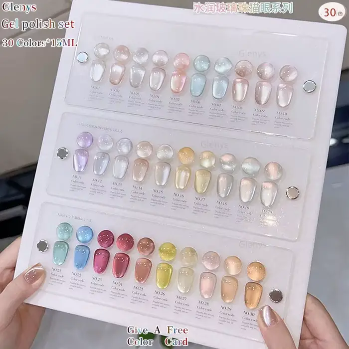 Glenys Vernis à Ongles Semi-Permanent Effet Œil de Chat 30 Couleurs avec Perles de Verre Hydratantes