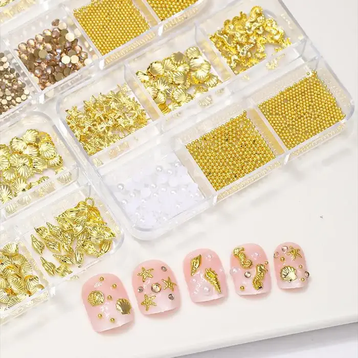 Perles 3D pour nail art sur le thème de l'été, étoiles de mer brillantes, coquillages, perles, breloques pour la décoration quotidienne des ongles des filles, DIY