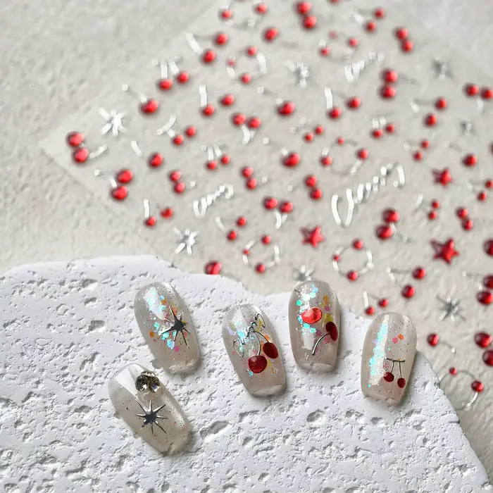 Autocollants 3D cerise mignons pour Nail Art