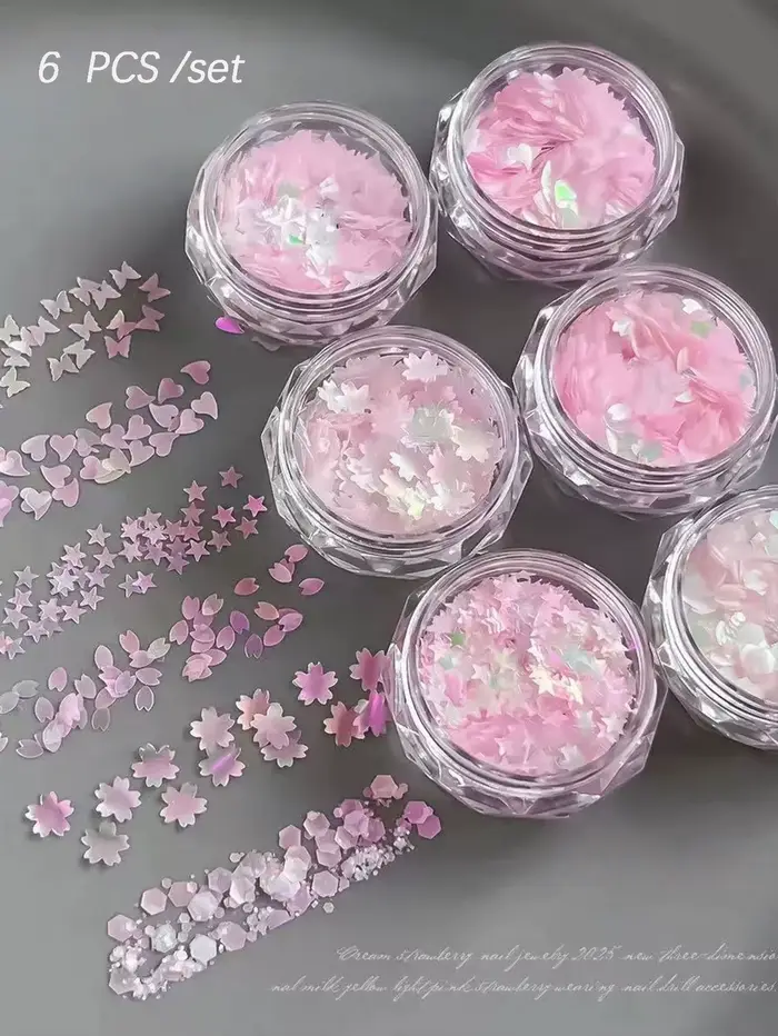 1/6 pièce rose fleur de cerisier paillettes nail art