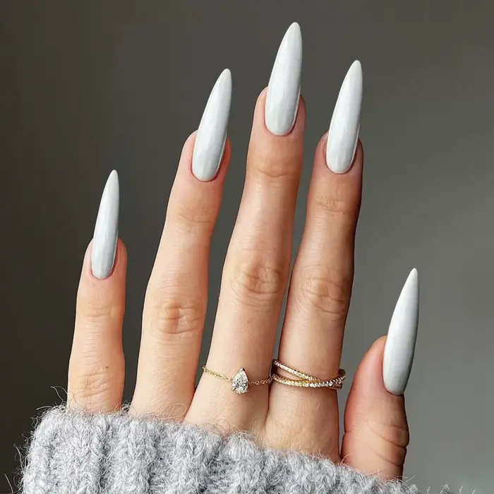 Faux ongles aiguilles longs en acrylique blanc, couleur unie, portables, à pression, couverture comp