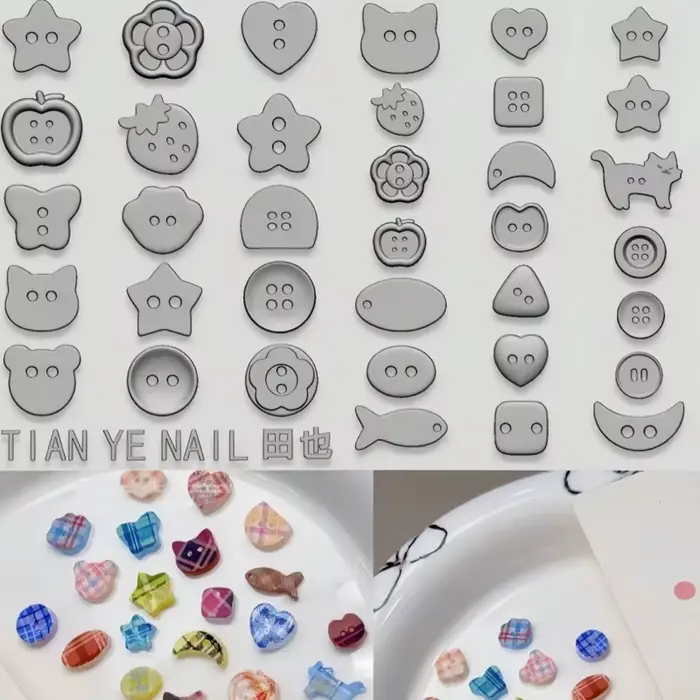 Un moule à ongles de dessin animé, porte-clés, serrure d'amour, bouton étoile, bouton de forme irrég