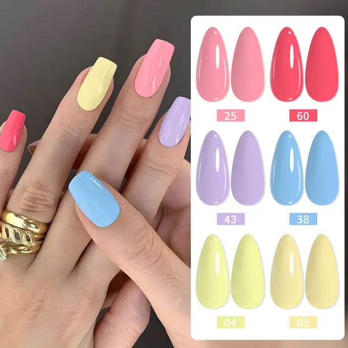 Ensemble de 6 vernis à ongles, disponible en rose vif, violet clair, bleu ciel, jaune crème et autres couleurs, gel semi-permanent UV LED à retirer par trempage, facile à appliquer et longue tenue, en