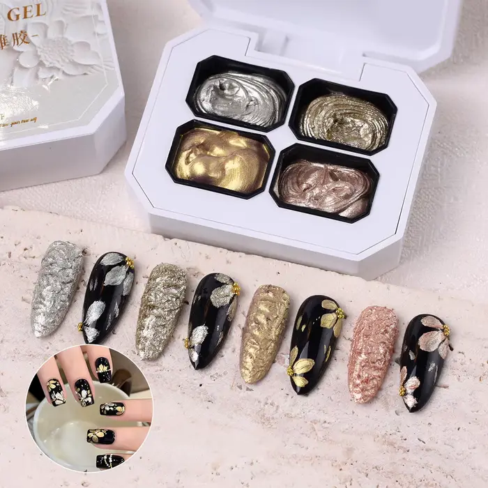 Palette de gel à ongles Morda 2,5g x 4 grilles, gel granulé métallique en relief, gel de sculpture 3