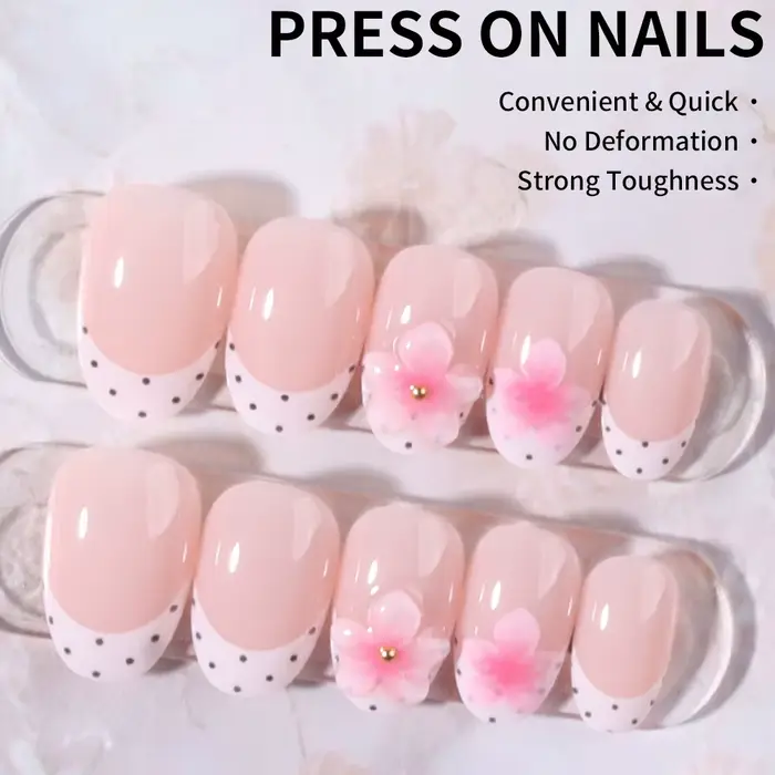 24 faux ongles courts ovales en gel 3D