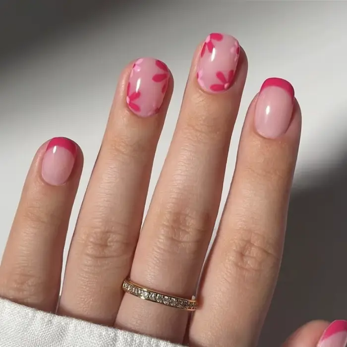 Belle Rose Rose rouge bleu fleurs français Nail Art mode portable faux ongles détachable fini faux ongles presse sur les ongles