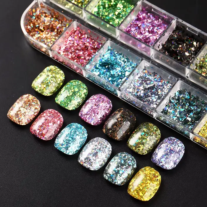 12 grilles holographiques paillettes Nail Art