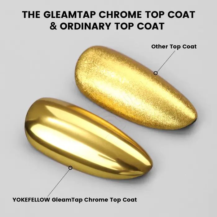 NOUVEAU YOKEFELLOW GleamTap Top Coat pour Poudre Chromée Sans HEMA et TPO 15ML – Rétention Maximale