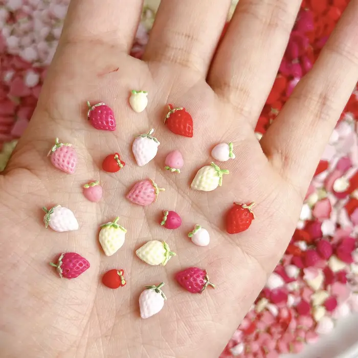 30PCS Simulated Cute Strawberry Nail Art Charms Creative Colorful Strawberry Resin Nail Decorations 