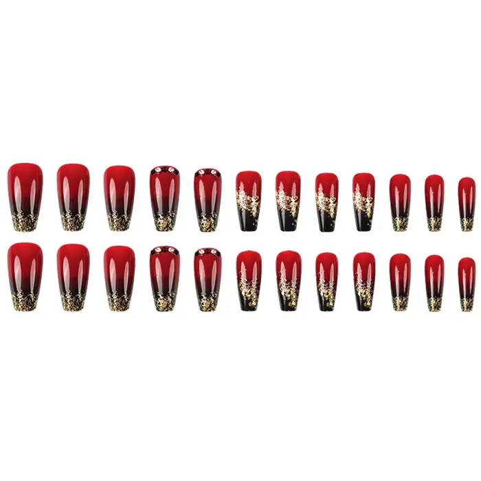 24 pièces de nail art avec un design dégradé noir et rouge