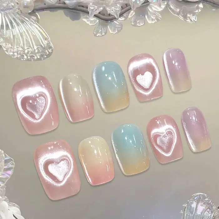 Faux ongles yeux de chat rose