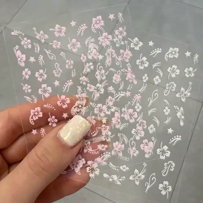 Autocollant pour ongles fleurs d'hibiscus 3D