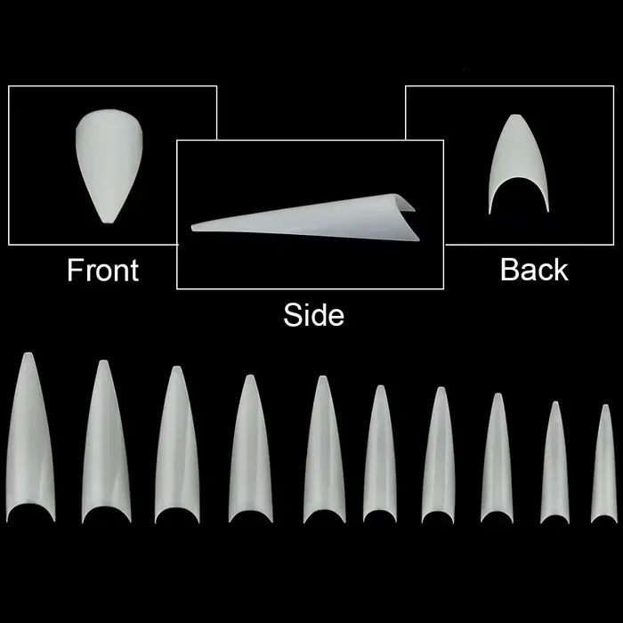 1 sac (600 pièces) pointes d'ongles de pratique Stiletto naturel 10 tailles demi-couverture faux pointe acrylique Extension de Gel UV presse sur les ongles outil de manucure