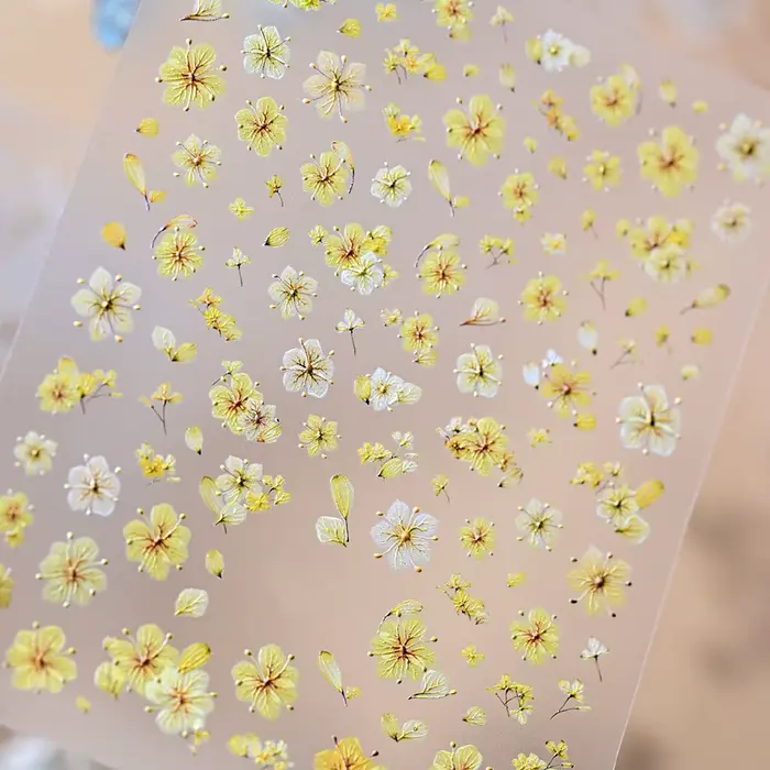 Autocollants 5D pour ongles à fleurs séchées colorées Rose/Bleu/Violet/Vert/Jaune – Décorations florales mignonnes pour manucure printanière