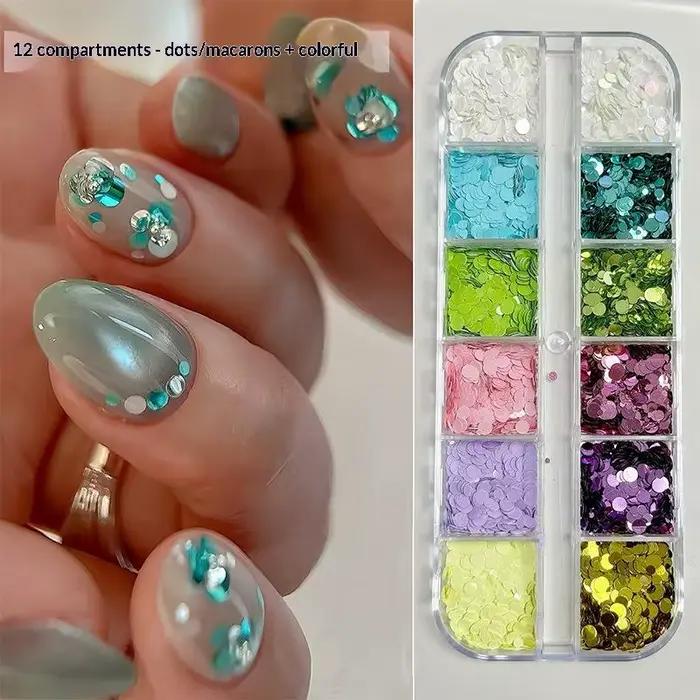 12 grilles de paillettes circulaires et colorées pour ongles avec motifs floraux pour l'art DIY