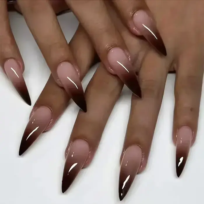 24 pièces faux ongles avec colle amande noir rouge dégradé conception détachable strass acrylique fa