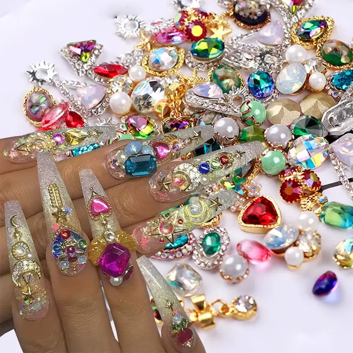 Breloque pour ongles de luxe, mélange aléatoire, Style mixte, alliage 3D, cristal strass, gemme, déc