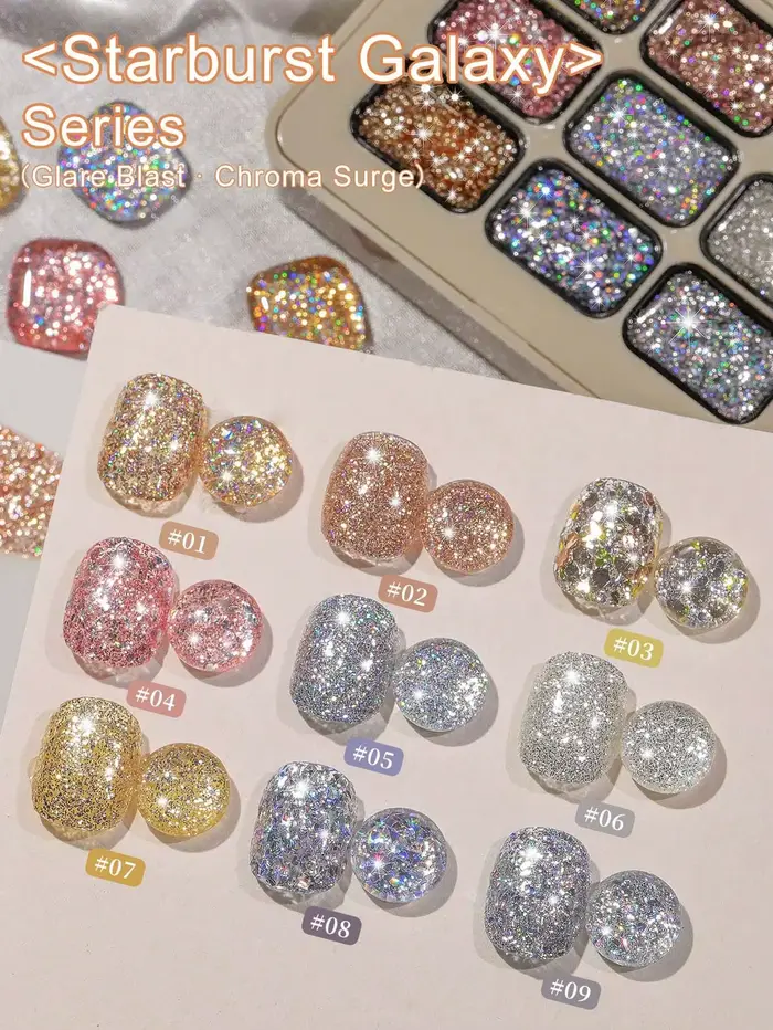 9 couleurs Starburst Galaxy série paillettes solide adhésif Gel vernis à ongles Semi Permanent tremper UV LED