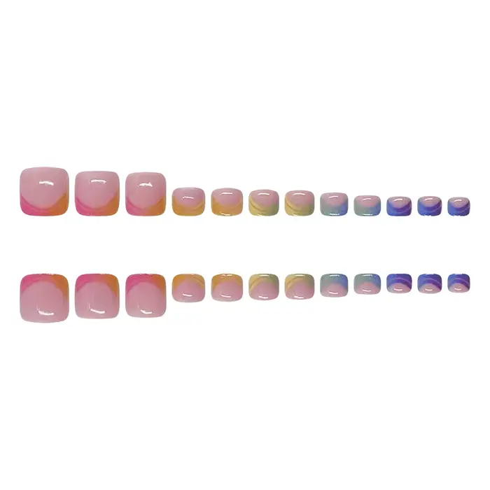 Faux ongles d'été dégradés français pour orteils, ensemble d'ongles courts et carrés, à pression, ar
