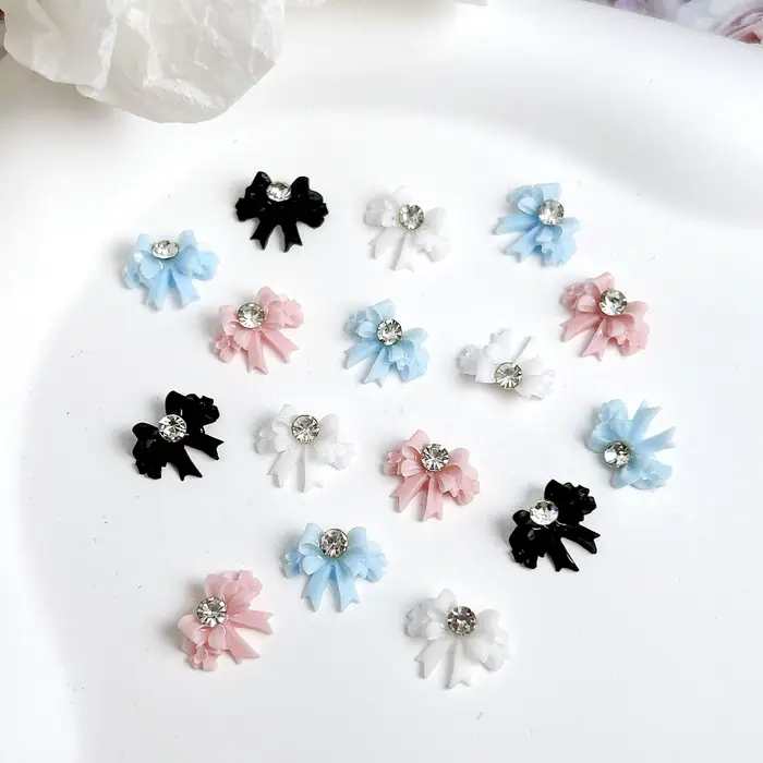 Nœuds féeriques de couleur unie, 30 pièces, breloques pour ongles en résine, nœuds minimalistes Doub