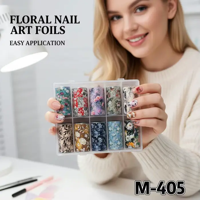 10 Rolls Flower Nail Foil Nails Art Design Stickers Decals Holographic Foils Paper Starry Sky Star Transfer