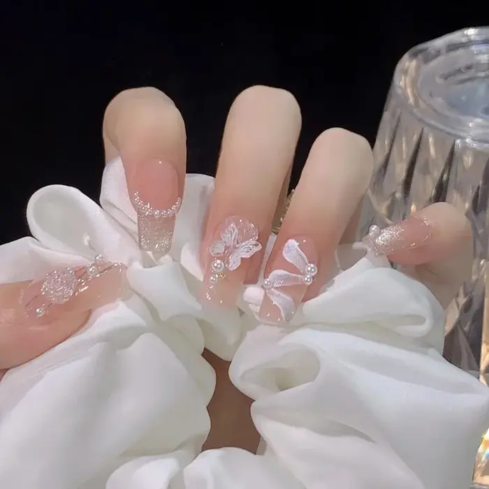 Faux ongles français détachables à pression courte