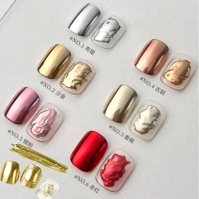 7 pièces Chrome ongles poudre métallique miroir effet paillettes holographique