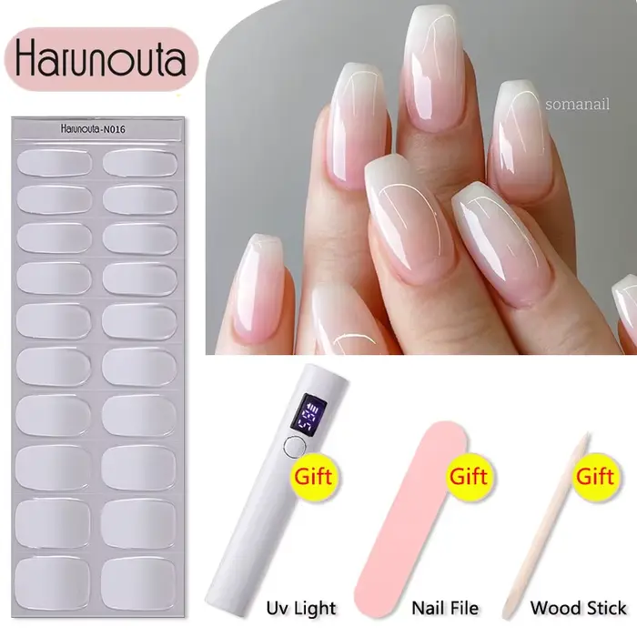 Harunouta 4 pièces/ensemble bandes d'ongles en Gel semi-durci avec sèche-ongles lime à ongles bâton 