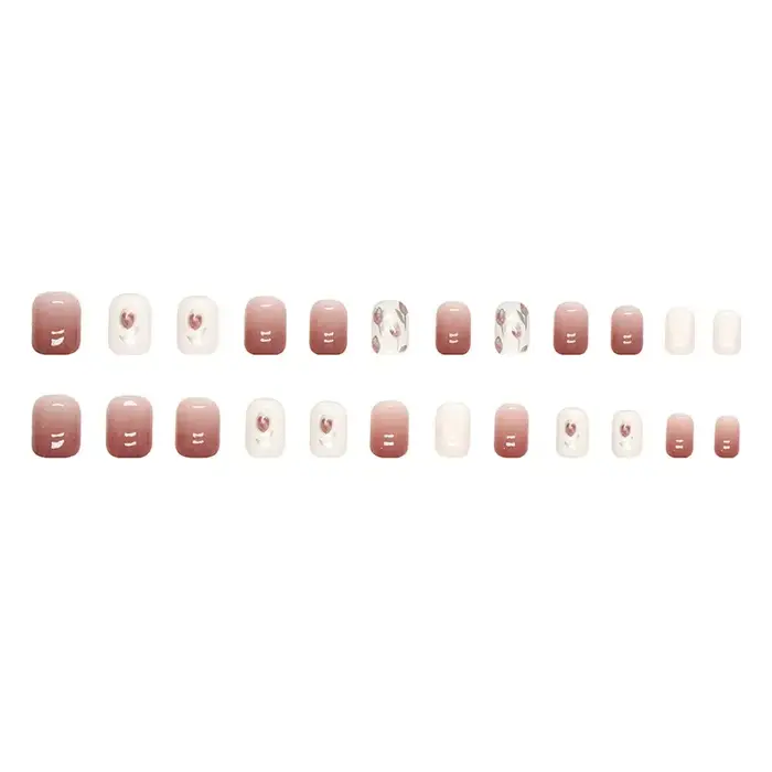 Fleur de tulipe 24 pièces presse sur ongles rose dégradé faux