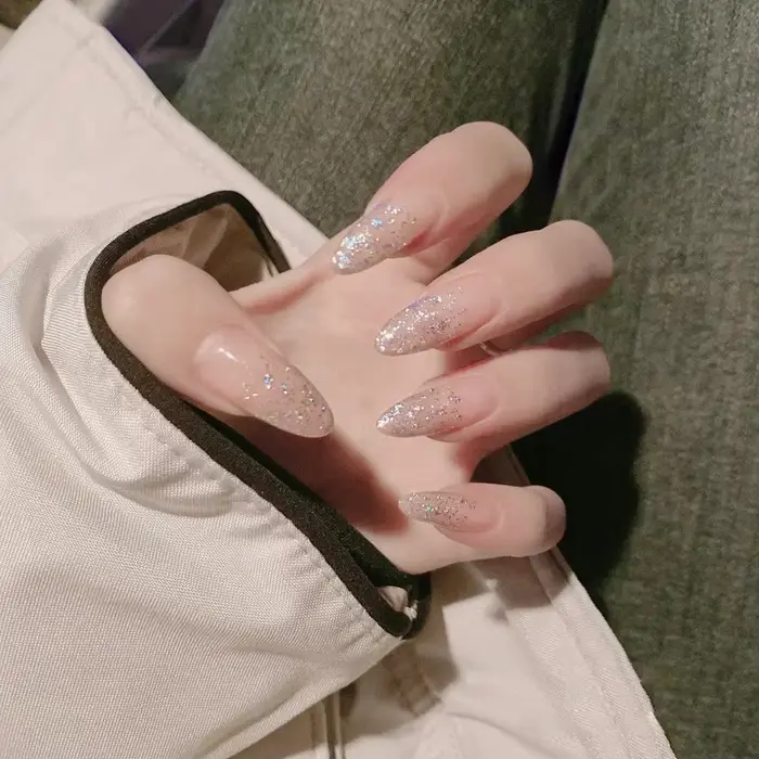 Faux Ongles Français N64.avec Pointes de Diamants, Couverture Complète, Adhésif, Artificiel, Acryliq