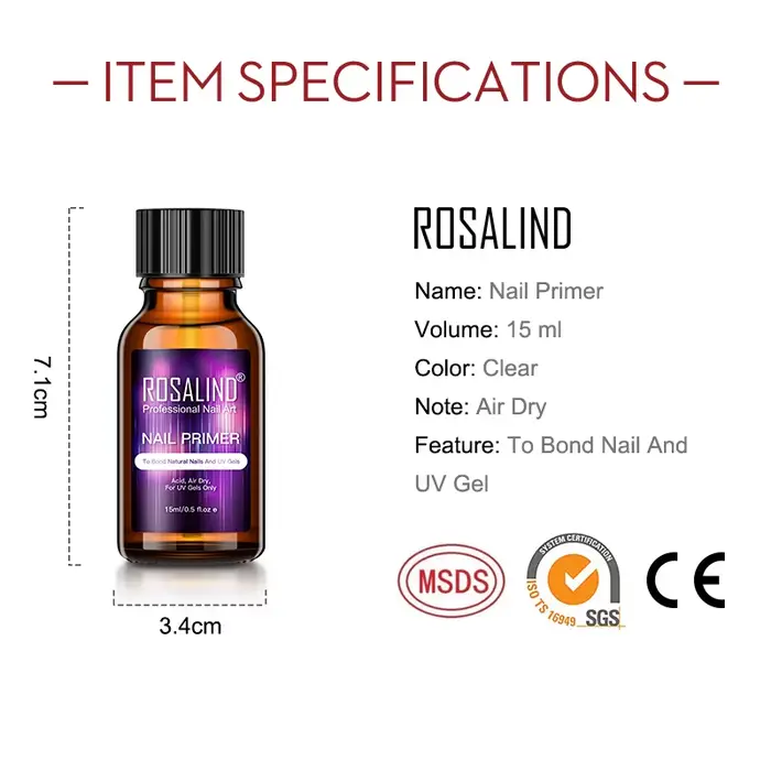 ROSALIND 15ML déshydrateur d'ongle Gel vernis apprêt à ongles pas besoin de durcissement à l'air sec