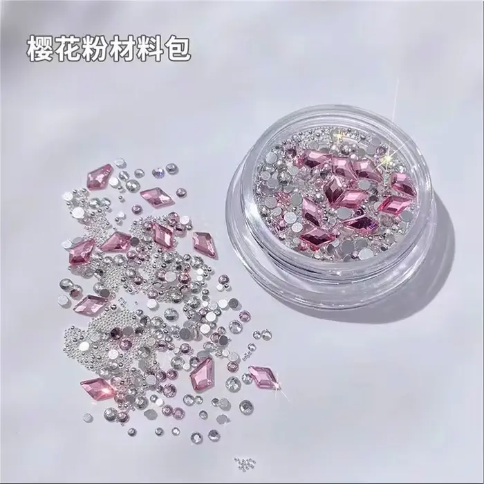 Ensemble d'accessoires multiformes pour ongles, cristal rose, diamant d'eau, perle ronde, diamant, b