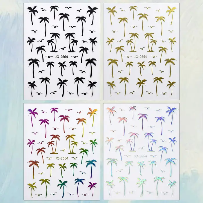 2 à 20 feuilles d'autocollants pour ongles à motifs de palmiers tropicaux