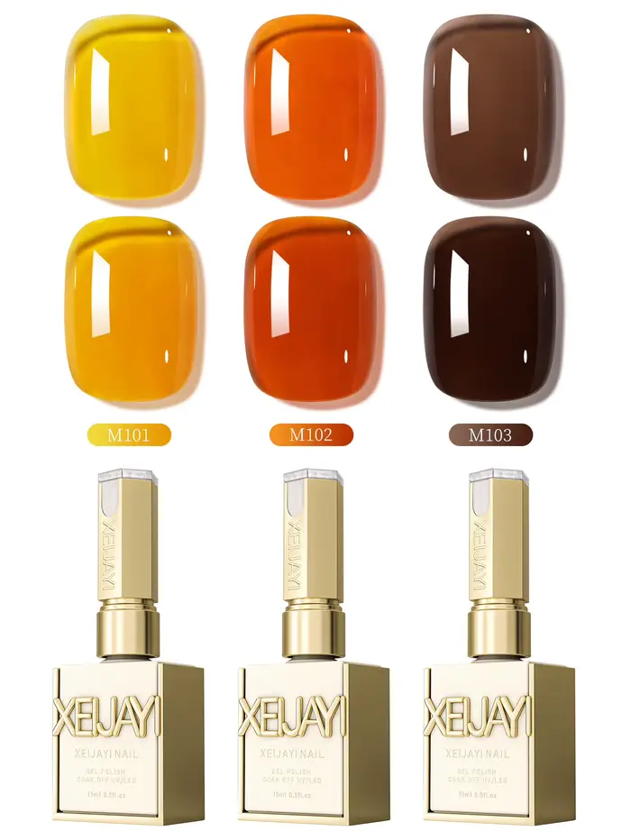 XEIJAYI Lot de 3 Gels Ongles Orange Ambré 15ML Semi-Permanents pour Nail Art