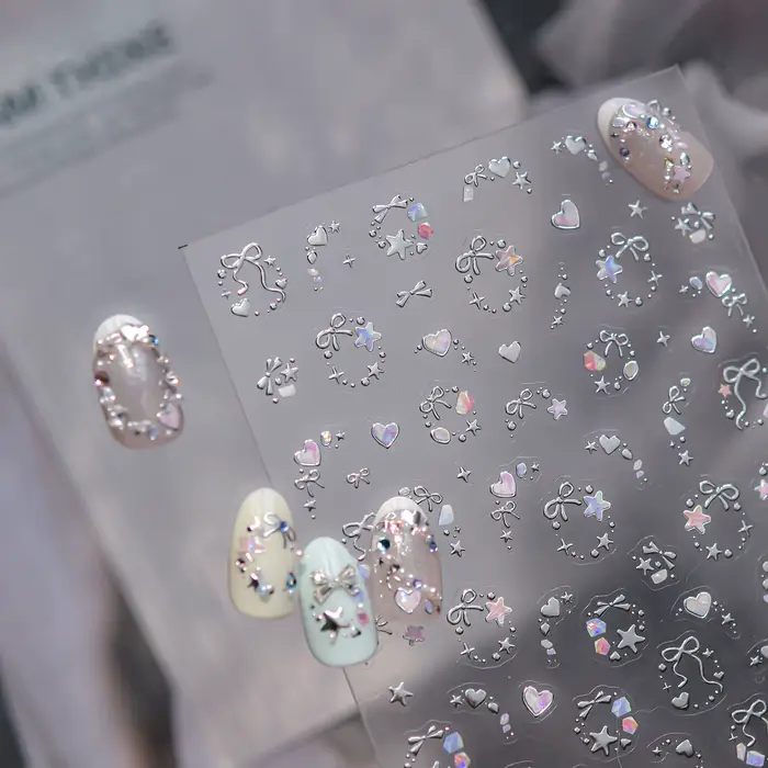 Autocollants guirlande d'amour étoiles exquises, décoration Nail Art 5D en métal de haute qualité, a