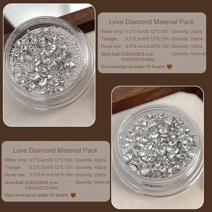 Ensemble de strass pour Nail Art en forme d'amour blanc, cristal multi-formes plat rose, perle ronde