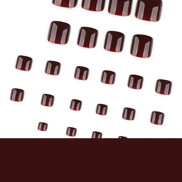 24 faux ongles de pied couleur rouge bordeaux