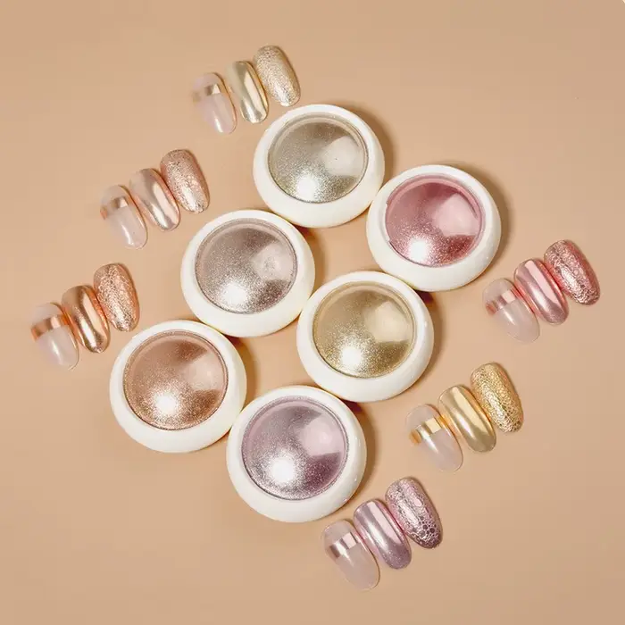 6 pièces fantaisie miroir effet chromé poussière métallique bébé rose vitré manucure décoration réfléchissant or argent paillettes poudre