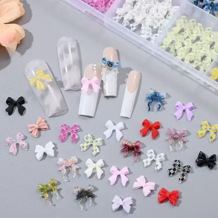 12/24 grilles 3D mixte Rose/arc/fruits/perles breloques pour ongles fleur, papillon, perles amour, l