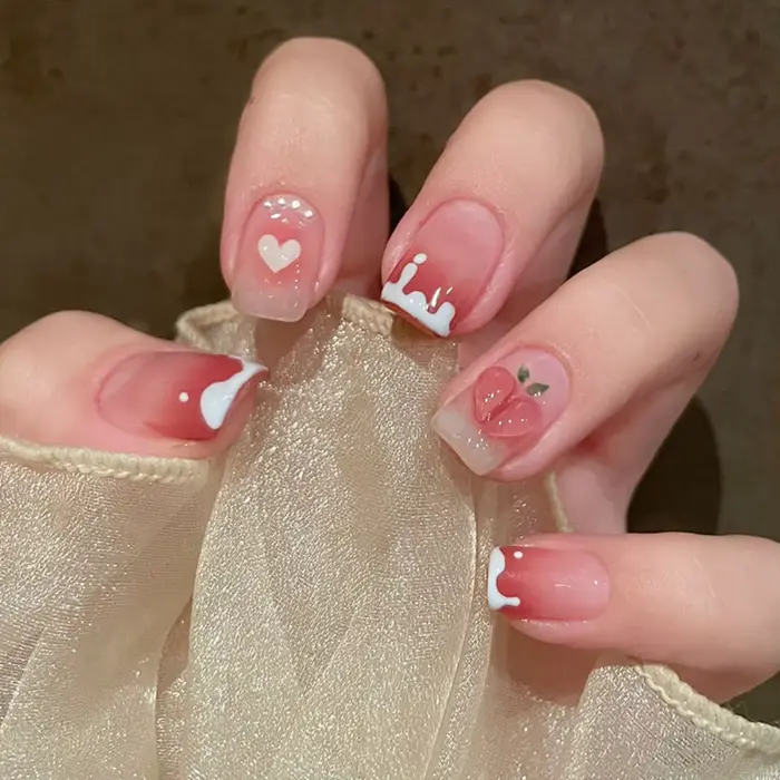 24 pièces français avec perceuse faux ongles courts presse sur les pointes d'ongles couverture complète artificielle